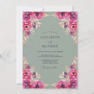 Magenta Pflaumenblüten-Hochzeit Einladung