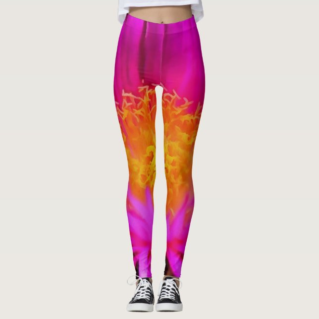 Magenta Pink Aster Blume Kunst Leggings (Vorderseite)
