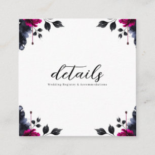 Magenta Pink & Blau Inky Floral Wasserfarbe Detail Quadratische Visitenkarte