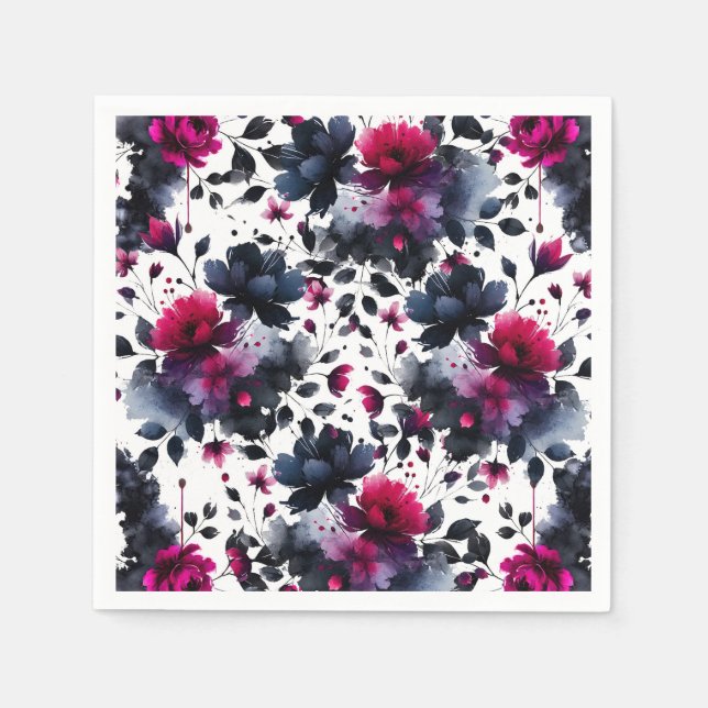 Magenta Pink & Blue Inky Wasserfarbenhochzeit Serviette (Vorderseite)