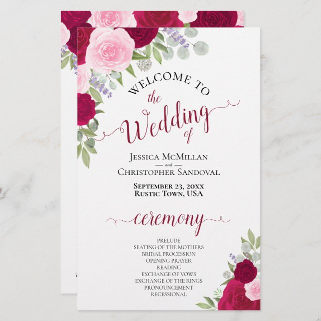 Magenta & Pink Boho Blumenzwiebelprogramm (Vorne/Hinten)