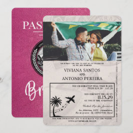 Magenta Pink Brasilien Passport Hochzeit Einladung
