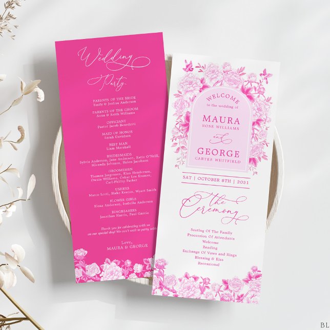 Magenta Pink Chinoiserie Floral Wedding Programme (Créateur téléchargé)