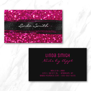 Magenta Pink Confetti Glitzer Black Brush Strokes Visitenkarte