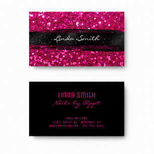 Magenta Pink Confetti Glitzer Black Brush Strokes Visitenkarte