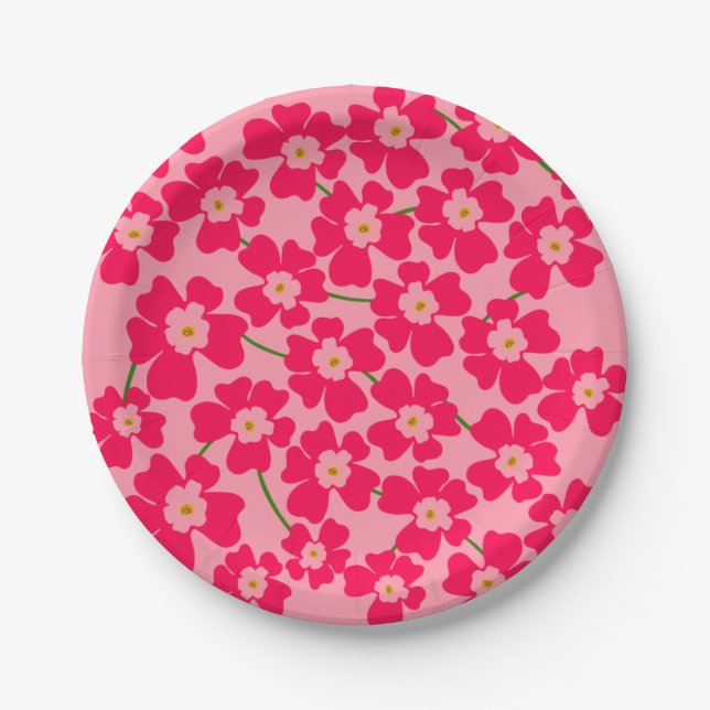 Magenta Pink Fantasy Flower Garden Pappteller (Vorderseite)