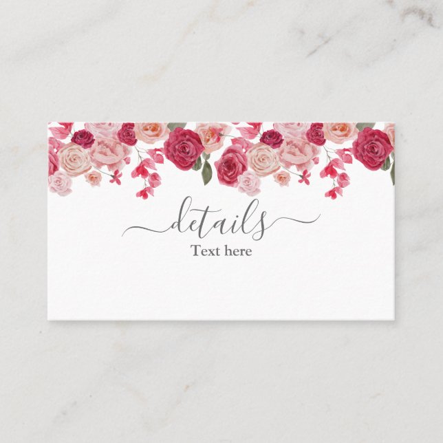 Magenta Pink Floral Wedding Details Karte (Vorderseite)