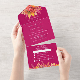 Magenta Pink Fuchsia Fall Floral Elegante Hochzeit All In One Einladung