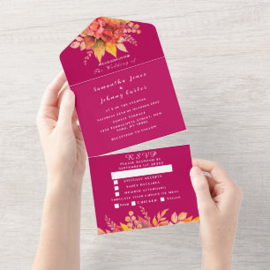 Magenta Pink Fuchsia Fall Floral Elegante Hochzeit All In One Einladung