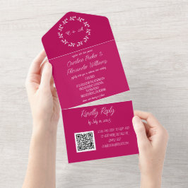 Magenta Pink Fuchsia Modernes, feines Elegant All In One Einladung