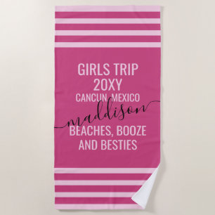 Magenta Pink Girls Weekend Tour Besties Name Strandtuch