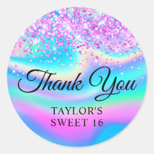 Magenta Pink Glitter Iridescent Sweet 16 Danke Runder Aufkleber