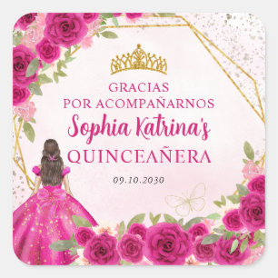 Magenta Pink Gold Blumenprinzessin Tiara Vielen Da Quadratischer Aufkleber