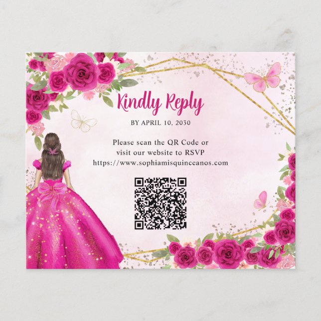 Magenta Pink Gold Floral Princess QR UAWG (Vorderseite)