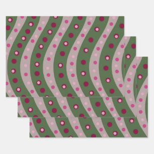 Magenta Pink Green Springtime Polka Dot Gemustert Geschenkpapier Set