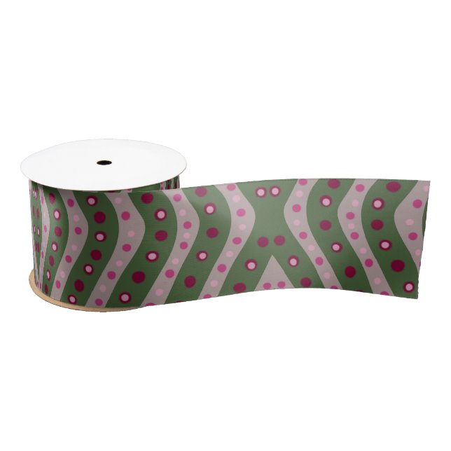 Magenta Pink Green Springtime Polka Dot Gemustert Satinband (Spule)