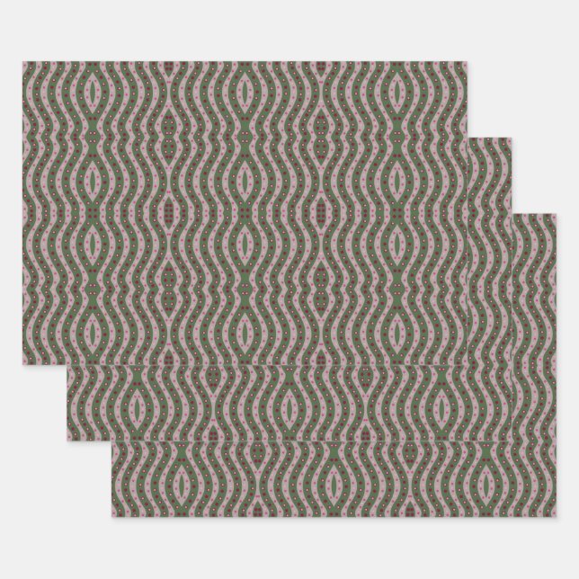 Magenta Pink Green Springtime Polka Dot Pattern Geschenkpapier Set (Set)