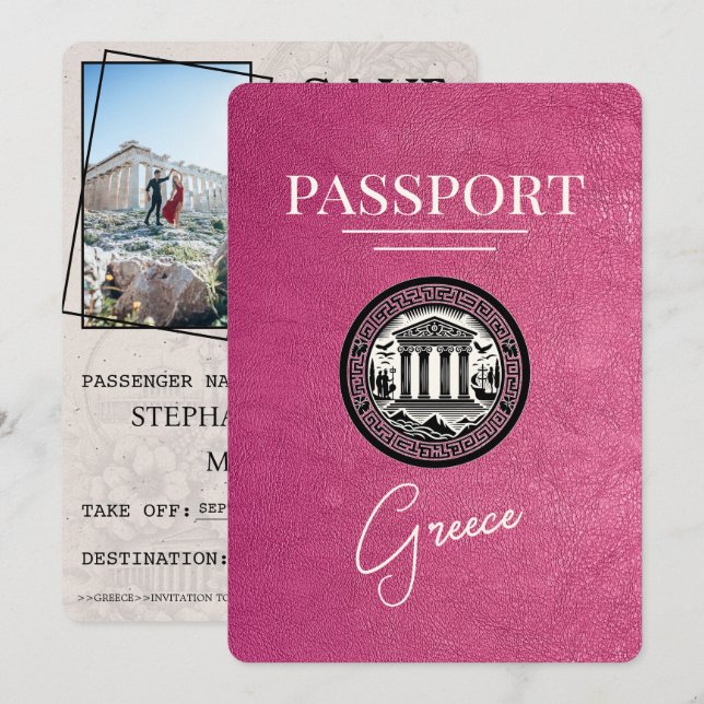 Magenta Pink Griechenland Pass Save the Date Karte (Vorne/Hinten)