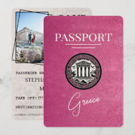 Magenta Pink Griechenland Pass Save the Date Karte