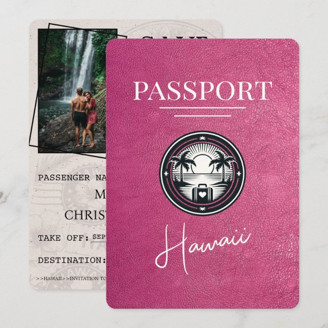 Magenta Pink Hawaii Passport Save the Date (Vorne/Hinten)