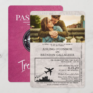 Magenta Pink Ireland Passport Wedding Einladung