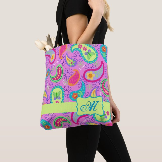 Magenta Pink Modern Paisley Monogram Tasche (Von Nahem)