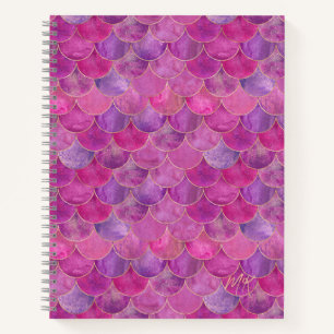 Magenta Pink Monogram Mermaid Notebook Notizbuch