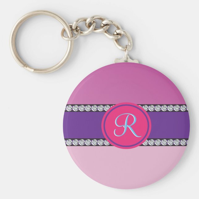 Magenta Pink Monogram Schlüsselanhänger (Vorne)