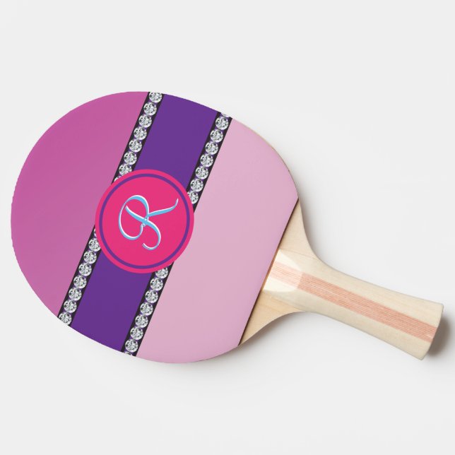 Magenta Pink Monogram Tischtennis Schläger (Seitenansicht)