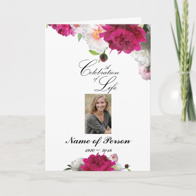 Magenta Pink Peony Funerary Program Programm (Vorderseite)