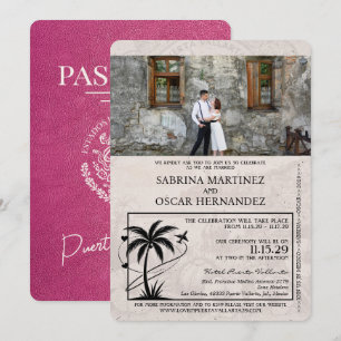 Magenta Pink Puerta Vallarta Passport Wedding Einladung