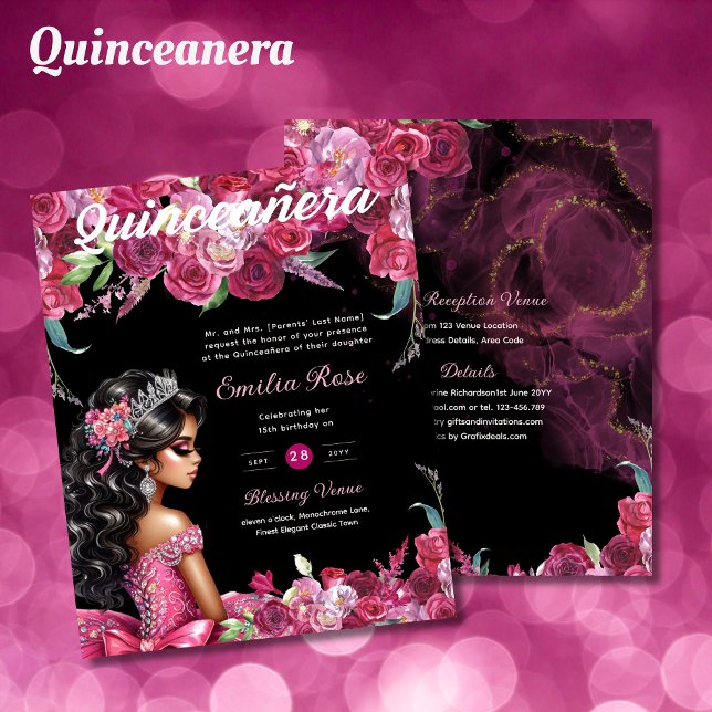 Magenta Pink Quinceanera Kleid Floral (Von Creator hochgeladen)