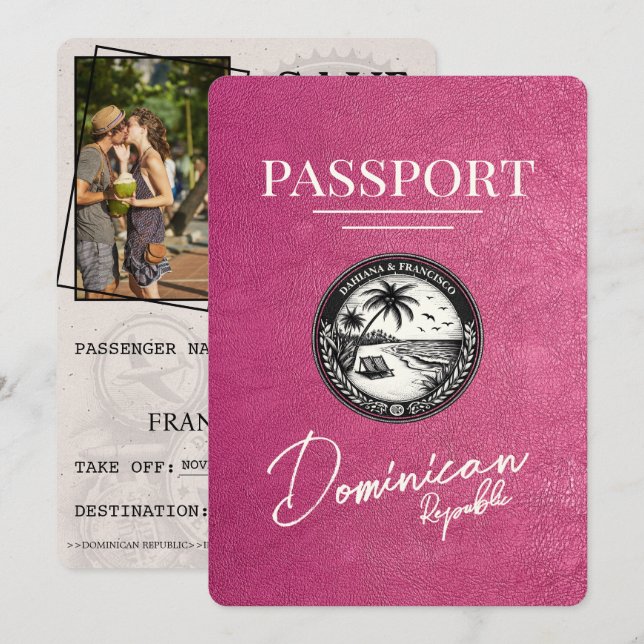 Magenta Pink Reisepass für die Dominikanische Repu Save The Date (Vorne/Hinten)