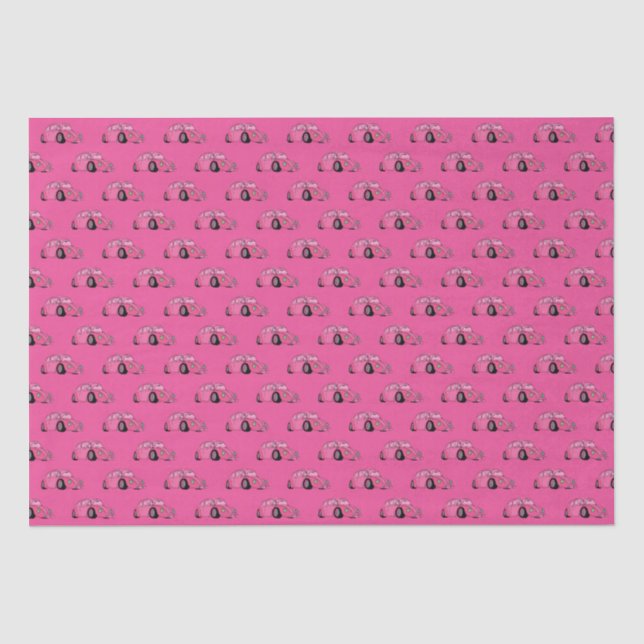 Magenta Pink Retro Klassisches Automuster Seidenpapier (Vorderseite)