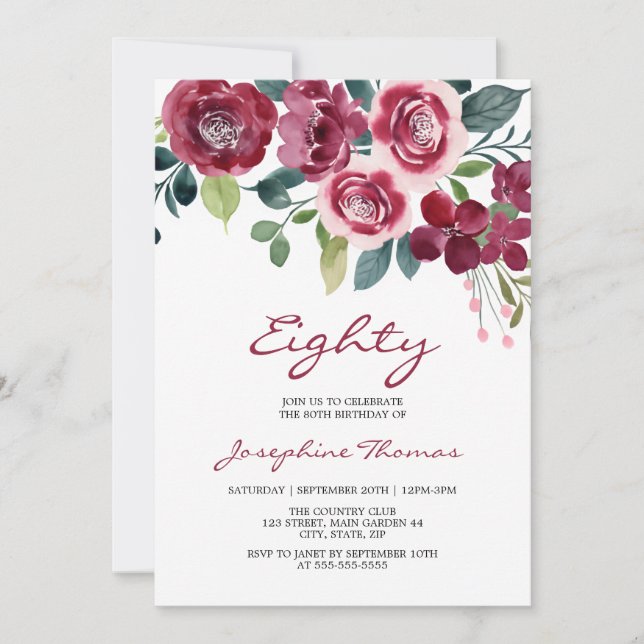 Magenta Pink Rose Floral Botanical Birthday Einladung (Vorderseite)