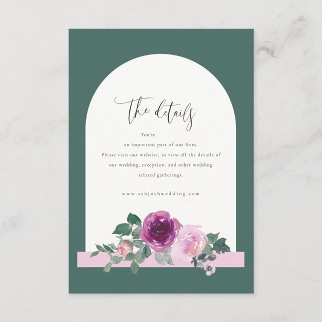 Magenta Pink Rose Floral Botanical Green Wedding Begleitkarte (Vorderseite)