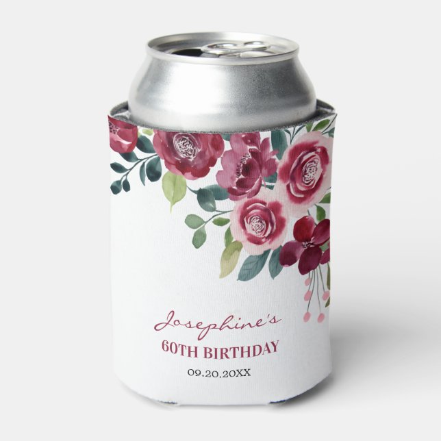 Magenta Pink Rose Floral Greenery Birthday Dosenkühler (Kanne Vorderseite)