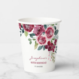 Magenta Pink Rose Floral Greenery Birthday Pappbecher