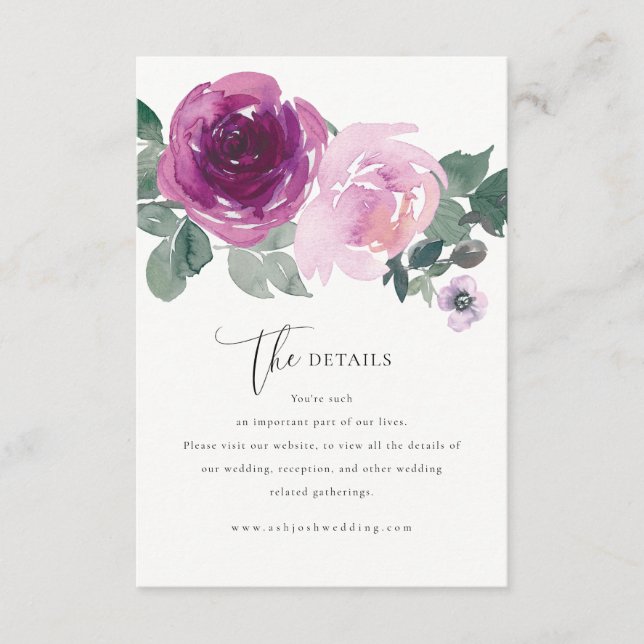 Magenta Pink Rose Flowers Ivory Wedding Details Begleitkarte (Vorderseite)