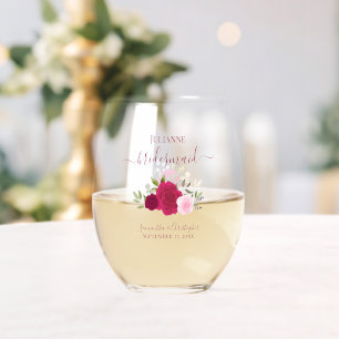 Magenta Pink Roses Bridesmaid Trauzeugin Geschenk Weinglas Ohne Stiel