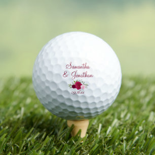 Magenta Pink Roses Elegant Wedding Couple's Names Golfball