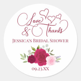 Magenta & Pink Roses Liebe & Danke Brautparty Runder Aufkleber