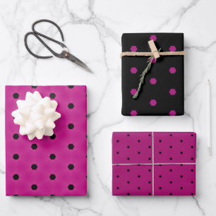 Magenta Pink Schwarzes Button Loch & Polka Dot Geschenkpapier Set