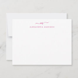 Magenta Pink Script Monogram Chic Swash Stationier Mitteilungskarte
