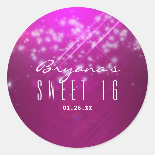 Magenta Pink Sparkle Glam Club PARTY Stickers (Vorderseite)
