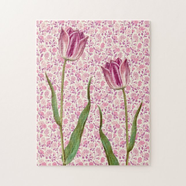 Magenta Pink Tulip Blume Vintage Kunst (Vertikal)