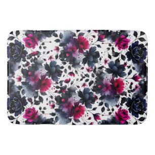 Magenta Pink- und Blau-Ink Blumen-Wasserfarbe Badematte