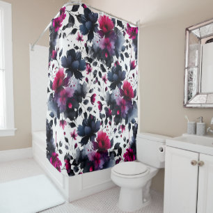 Magenta Pink- und Blau-Ink Blumen-Wasserfarbe Duschvorhang