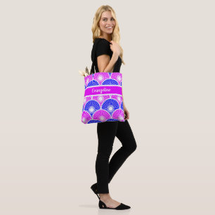 Magenta Pink und Blue Semi Circle Wave Muster Tasche