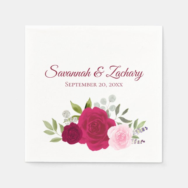 Magenta & Pink Wasserfarbe Rose Boho Chic Wedding Serviette (Vorderseite)